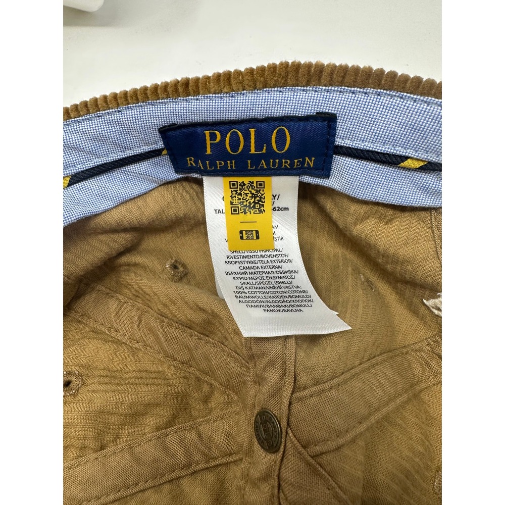 Polo Ralph Lauren Tan Brown Corduroy Baseball Cap Leather Strap Hat Mens - Picture 3 of 12